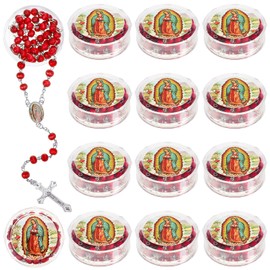 Bucherry 24 Pcs Virgen De Guadalupe Scented Rosary Necklace Our Lady of Grace Party Favor Catholic Gifts with Box Saint Jude Rosary Beads Necklace for Funeral Baptism First Communion Party(Red,Holy)
