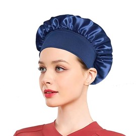 EXFOIL Silk Bonnet Satin Bonnet, Silk Hair Wrap for Sleeping, Soft and Comfortable Silk Sleep Cap (Navy Blue)