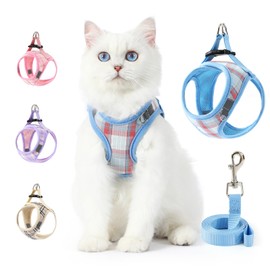 voopet Small Dog Harness and Leash Set Lightweight Cat Comfort Padded Soft Mesh Vest Step in Dog Harness No Pull No Choke Reflective Small Plaid Girl & Boy Puppy Kitty Harness, Blue XXS
