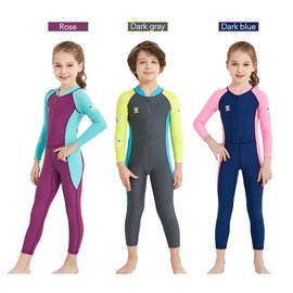 Kids Full Body Swimsuit Girls Boys Long Sleeve UV Protection Swimming Suit Front Zip Quick Dry Clothes