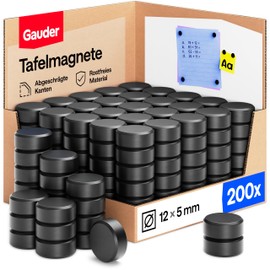 GAUDER Magnets for Magnetic Board - Strong Board Magnets for Whiteboard, Notice Board, Fridge & Office - Round, Black Fridge Magnets with High Adhesive Force (Pack of 200 - 12 x 5 mm)