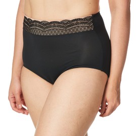 Warner's Women's No Pinching No Problems Dig-Free Comfort Waist with Lace Microfiber Brief RS7401P, Rich Black, XXXL
