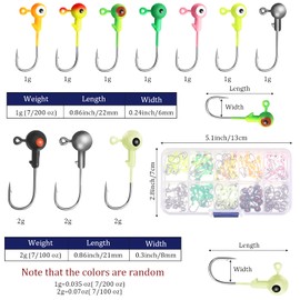 100 Piezas de Cabeza de Plantilla Bola de Plantilla Anzuelos de Plantilla de Pesca Señuelos de Pesca Pintados Redondos con Caja de Plástico para Pesca de Agua Dulce y Salada