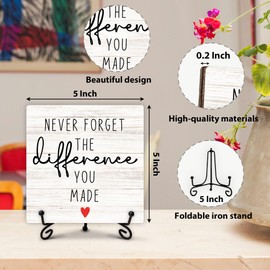 Inspirational Quote Home Office Desk Decor, Never Forget the Difference You Made Wooden Sign, Office Gifts Wooden Sign with Stand, Motivational Gifts for Women Men Friend Coworker, 5" x 5"-A16