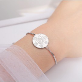 SIPURIS Metatron's Cube Bracelet for Men Women Archangels King Solomon Seal Coin Link Bracelet Stainless Steel Geometry Hollow Out Chains for Men Amulet Jewelry (Sliver)