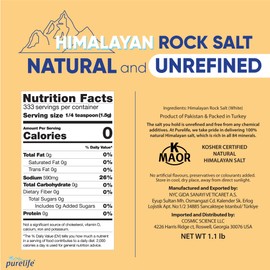 Purelife White Himalayan Coarse Salt – 1.1 lbs | Unrefined Natural Rock Crystals for Grinders & Mills | Coarse Kosher Certified | Sourced from the Same Mine as Pink Himalayan Salt