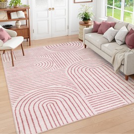 Lahome Abstract 6x9 Area Rugs, Soft Washable Rugs for Living Room Ultra-Thin Non Slip Dining Room Rug, Stain Resistant Pink Rug Easy Clean Throw Large Carpet for Bedroom Office (6'x9',Pink)