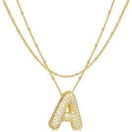 Suyi Bubble Letter Necklace Gold Layered Initial Necklace for Women 18K Gold Plated Personlized Choker Necklace A