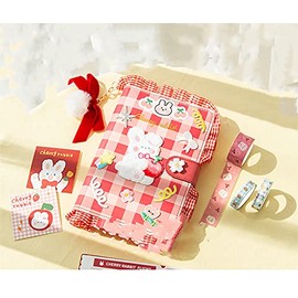 5.7 x 8.1 inches (145 x 205 mm) Checkered Lace Cute Notebook, Red Bow, Cartoon Pattern, Binder Notebook, Binder Notebook, System Notebook, Refill Paper, DIY Sticker, Cute Stationery, Refills,