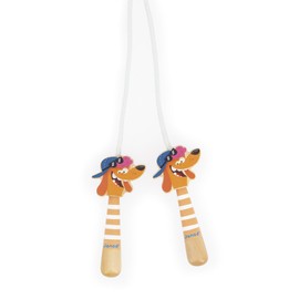 Janod - Adjustable skipping rope for children - Wooden handle with dog head - 2m rope - Ideal for outdoor play and outdoor activities - Promotes motor skills - From 3 years - J03378