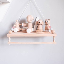 SayasNoy Macrame Wall Hanging Shelf, Hanging Shelves for Wall, Wall Shelf for Decor for Bedroom Kids with Wooden Beads, Floating Shelf for Bedroom, Living Room, Corridor Decoration(Pink)