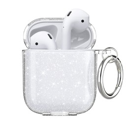 Frylaa for Airpods Case Clear Glitter,Sparkle Bling Clear Case for Airpod case,Shockproof Full Protective Soft TPU Drop Protection Accessories with Keychain for AirPods 2&1 for Women Girls-Glitter
