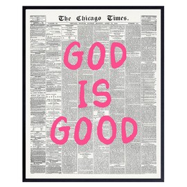 God is Good Preppy Christian art - Inspirational Teen Room Decor Aesthetic - Girls Bedroom Decor - Quirky Spiritual Home Decor - Cute Trendy Wall Decor, Funky Wall Art for Women, Pink Girly Wall Decor