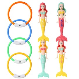 OFKAFEZV Underwater Play Set, Children's Diving Toy Set, 8 Pieces Pool Toy with Diving Mermaid Toy, Diving Rings for Underwater Play and Diving Training by Children