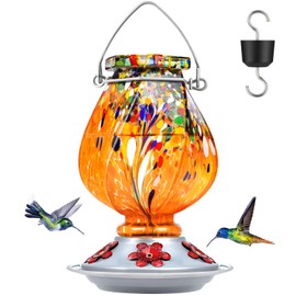 BOLITE Hummingbird Feeder, Hand Blown Glass Hummingbird Feeders for Outdoors Hanging, with 5 Feeding Ports, 22 Ounces, Orange, Birthday Gifts for Women Men, Gifts for Mom Dad