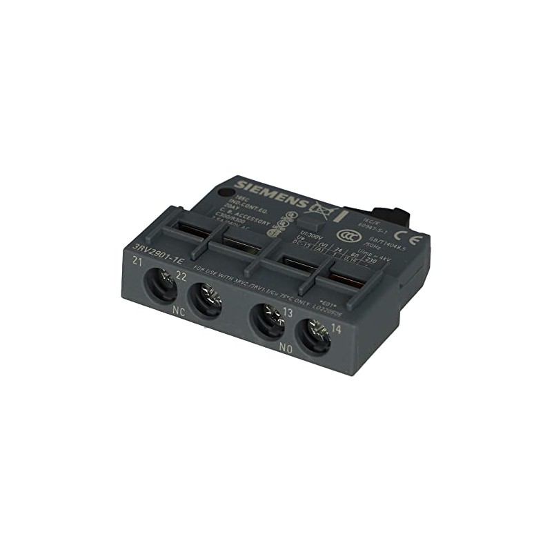 SIEMENS 3RV2901-1E | Auxiliary Switch, 2-Position, Mechanical, Fixed Actuator, Copper