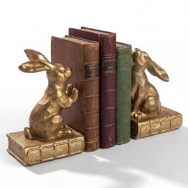 Tatuo 2 Pcs Decorative Rabbit Bookends for Shelves, Bunny Gift Book Ends for Heavy Books Animal Stopper Retriever Statues Bookends with Anti-Slip Base for Book Lover Home Bookshelf, Bronze