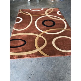 Contempo Modern Area Rug Contemporary Brown Rust Black Beige Geometric 400,000 Point Design 321 (5 Feet 2 Inch X 7 Feet 3 Inch)