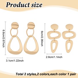 ANATTASOUL 4 Pairs Hollow Teardrop Dangle Stud Earrings for Women, Gold and Silver, Geometric Large Drop, Minimalist, Polished, Simple, Layered Earrings, Cute, Trendy, Alloy Steel