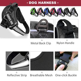 Bcadem Service Dog Vest, 9 Dog Patches No Pull Dog Harness and Leash Set with Handle,Easy On and Off Pet Vest Harness with Night Safe Reflective Straps for Small Medium Large Breed Dogs