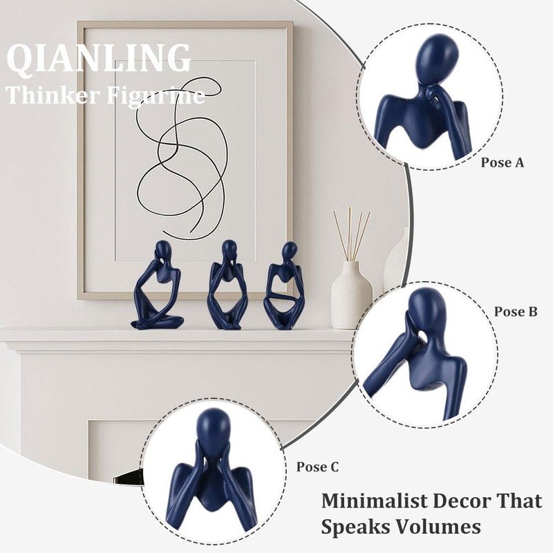 QIANLING 3 Piece Abstract Thinker Statue and Sculptures, The Thinker