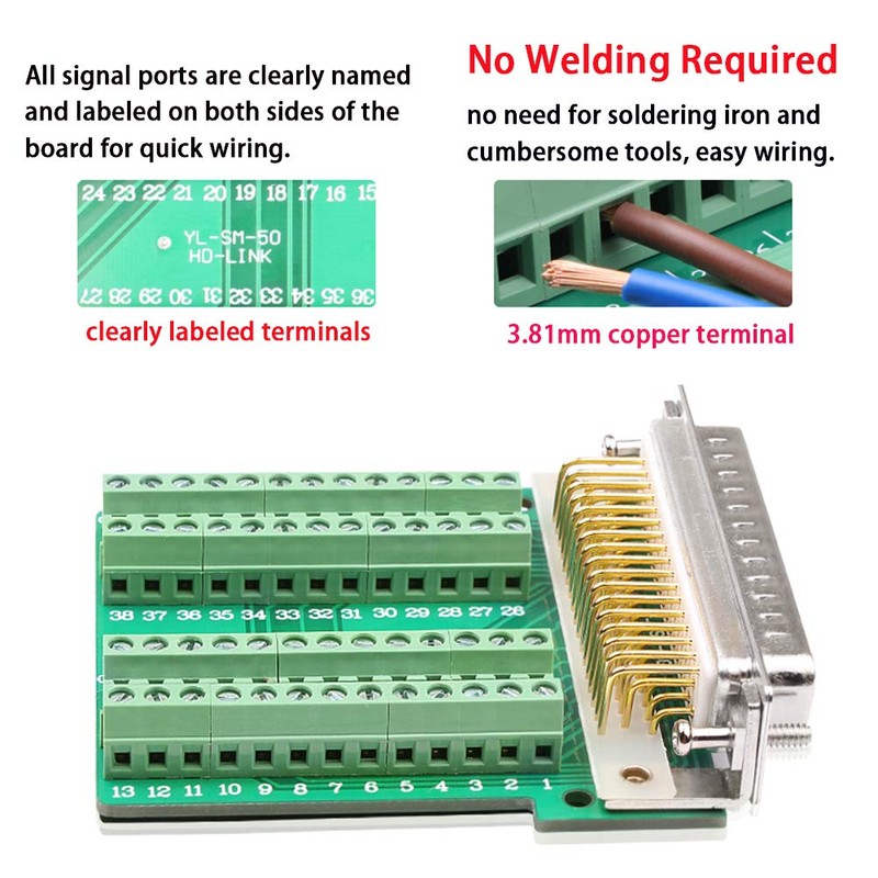 ANMBEST DB50 Solderless Connector, Female D-SUB Header to 50-pin Port