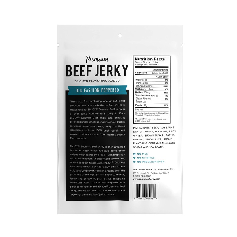 Enjoy Old Fashion Peppered Beef Jerky 8 oz (Pack of