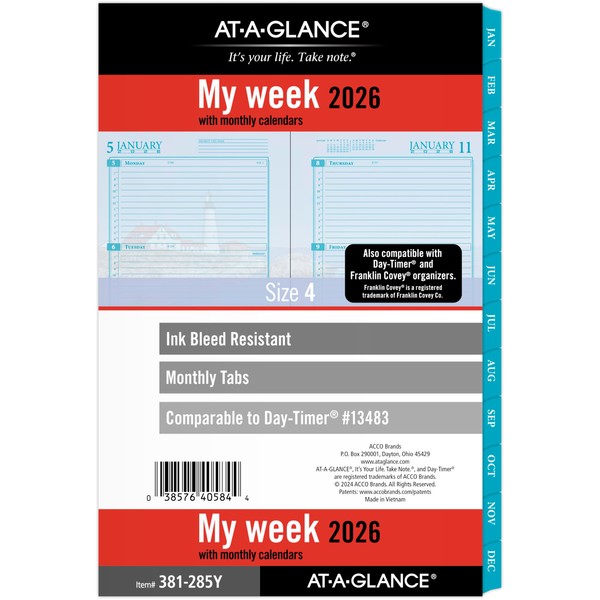 AT-A-GLANCE 2026 Planner Refill, Weekly & Monthly, 5.5" x 8.5",
