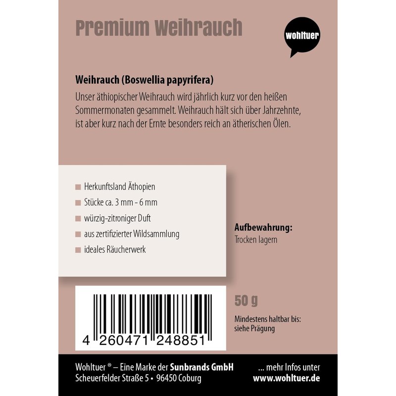 Wohltuer Incense from Ethiopia from Certified Wild Collection 50g