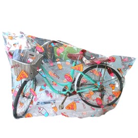Bike Cover, Cute Clear Outdoor Storage Waterproof Bicycle Covers Heavy Duty Ripstop Material, Protection for All Types of Bicycles, Plus UV Protector Saddle Cover (For Two Bike (Pizza))