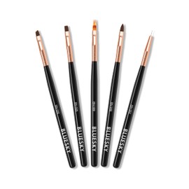 BLUESKY Gel Nail Art Brushes, 5 Piece Brushes Set, Fine Tip, Angled, Thin, Tapered Nail Art Design Accessories for Gel Manicure and Pedicure 100g