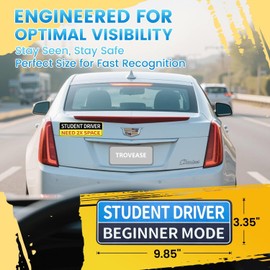 Student Driver Magnet for Car, 300ft Night Visibility Magnetic Sign, All-Weather PVC Safety Stickers for New Drivers & Driving Schools, 4-Pack Gift Set