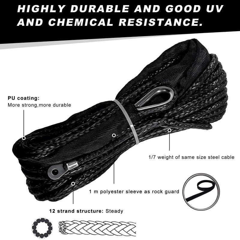 BWBWND 1/4 in x 50 ft Synthetic Winch Rope, 7700