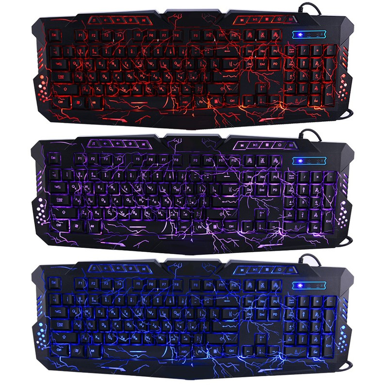 Wired 3 Color Backlit Gaming Crack Bilingual Keyboard with Multimedia
