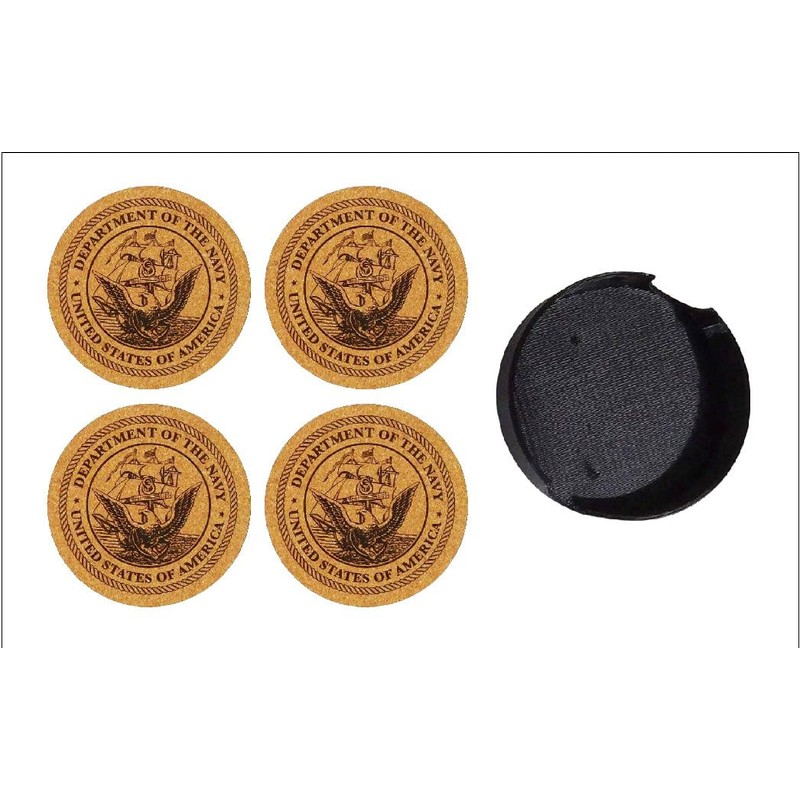 Navy Emblem Drink Coasters Set of 4 with Holder Laser