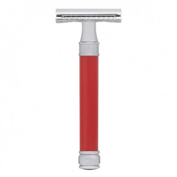 Edwin Jagger Double Edged Safety Razor (Long Handle - 93mm (3.7"), Red)