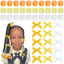Arocooy 45pcs Hair Beads for Braids Yellow Small Bow Hair Clips Acrylic Braid Beads Y2K Hair Accessories for Women Girls
