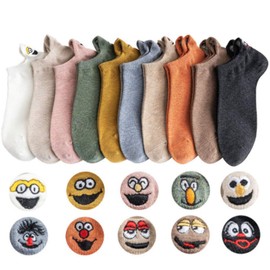 GEYIWSSXY 10 Pairs of Women's Cotton Socks, Comfortable Cute Cartoon Embroidered Funny Short Unisex Ankle Socks, Einheitsgröße