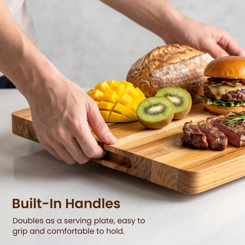 RealGulf 24x18 Teak Butcher Block, Oversized Reversible Cutting Board