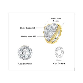 JewelryPalace Vintage Flower Leaf Oval 1.55 ct Cubic Zirconia Promise Ring Women's Gold Heart Engagement Ring Silver 925, Simulated Diamond Wedding Ring Front Ring Wedding Ring Band Ring Set Women,