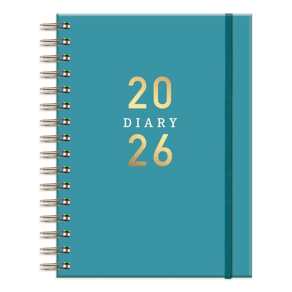 2026 A5 Day Per Page Diary - Blue Spiral Bound