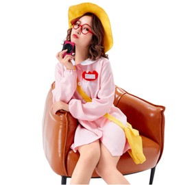 COSSA Kindergarten Student Cosplay Costume, Cute Nursery School, 4-Piece Set, Halloween Uniform, Women's, Ladies, Extravagance, School Festival, Pink (Pink, XL)