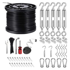 UGarden Upgraded Outdoor String Light Hanging Kit, 170ft Globe String Light Suspension Kit w/Expansion Hook, Stainless Steel 304 String Light Guide Wire, Black Guy Wire kit for Wedding Dinner Barbecue