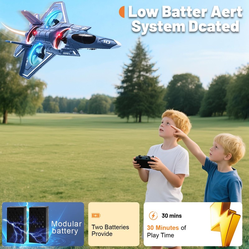 ENJOYFLY Foam Remote Control Airplane, LED Fighter Jet with 360°