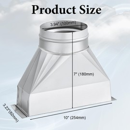 TA-VIGOR 4" Round to 3-1/4" x 10" Rectangular Duct Transition Connector, Galvanized Steel HVAC Vent Adapter for Dryer Vent, Exhaust Fan, Air Ventilation Systems