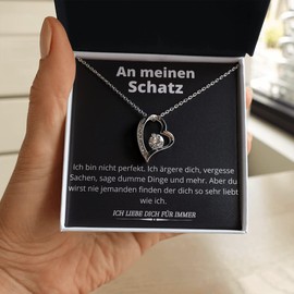 An Meinen Schatz Necklace for Women, 14 Carat White Gold Plated, Mother's Day, Anniversary, Birthday Gift, Cubic Zirconia, Cubic Zirconia