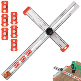 4-in-1 Drilling Positioning Ruler, Multi Angle Measuring Ruler, T Square Ruler Woodworking Ruler,Cabinet Hole Drilling Template (White Cm 1+6)