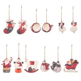jojofuny 12pcs Christmas Hanging Ornaments Decorative Wooden Christmas Stocking Santa Claus Snowman Fairy Cutouts for Christmas Party Decoration Party Favors Mixed Style