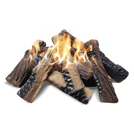 Skypatio 10-Piece Gas Fireplace Logs Set, Heat Resistant Realistic Ceramic Wood Logs for Indoor or Outdoor Fireplace, Fire Pit Decor, Lightweight & Portable