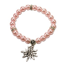 Alpenflüstern Fiona Pearl Dirndl Traditional Costume Bracelet with Rhinestone/Edelweiss – Women's Costume Jewellery, Elastic Traditional Costume Bracelet, Pearl Bracelet in Traditional Colours, DAB011, Base Metal